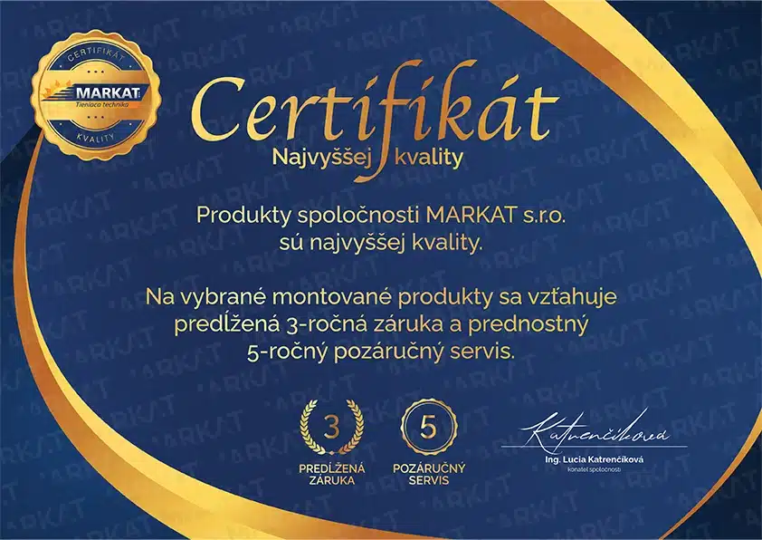 Certifikat kvality - Markat - Tieniaca technika 